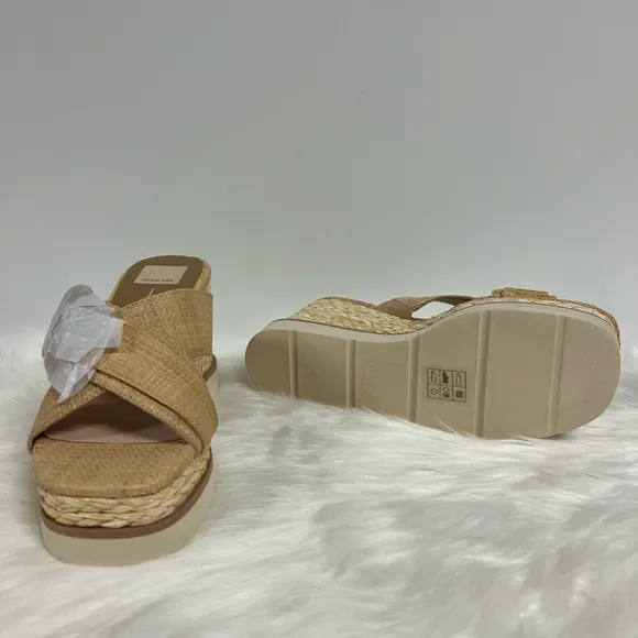 Dolce Vita Liesel Raffia Slip On Open Toe Platform Wedge Sandals In Tan