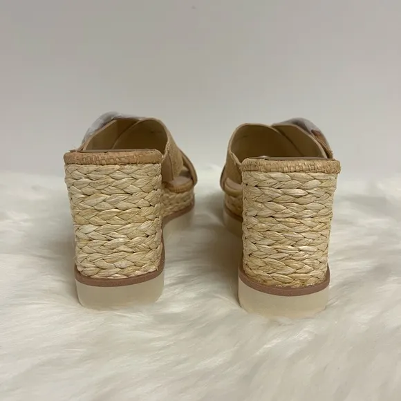 Dolce Vita Liesel Raffia Slip On Open Toe Platform Wedge Sandals In Tan