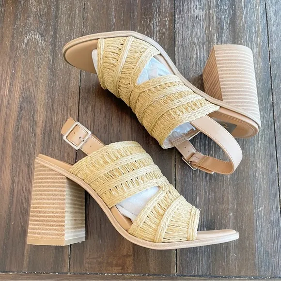 Dolce Vita Rian Natural Woven Rattan Jute Straw Slingback Block Heel Sandals 9