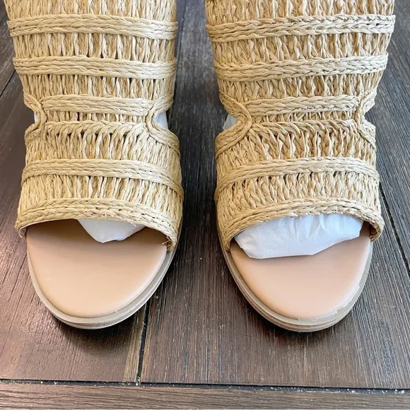 Dolce Vita Rian Natural Woven Rattan Jute Straw Slingback Block Heel Sandals 9