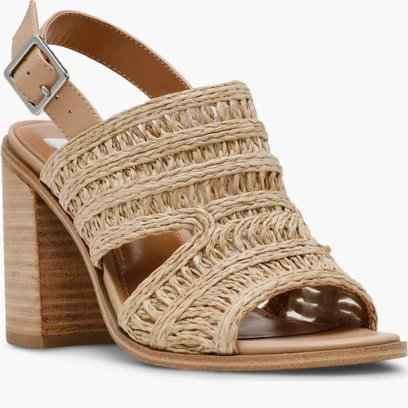 Dolce Vita Rian Natural Woven Rattan Jute Straw Slingback Block Heel Sandals 9