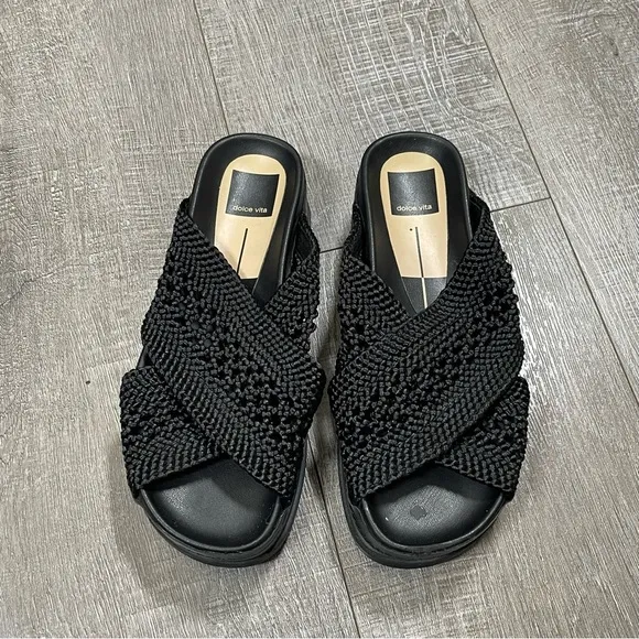 Dolce Vita Winona Woven platform Sandals Black Size 7.5