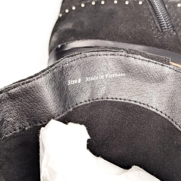 Dolce Vita Women Solow Black Suede Cowgirl Leather Studded Ankle Boots Size 8