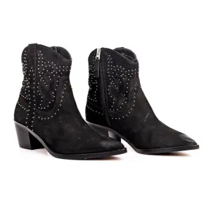 Dolce Vita Women Solow Black Suede Cowgirl Leather Studded Ankle Boots Size 8