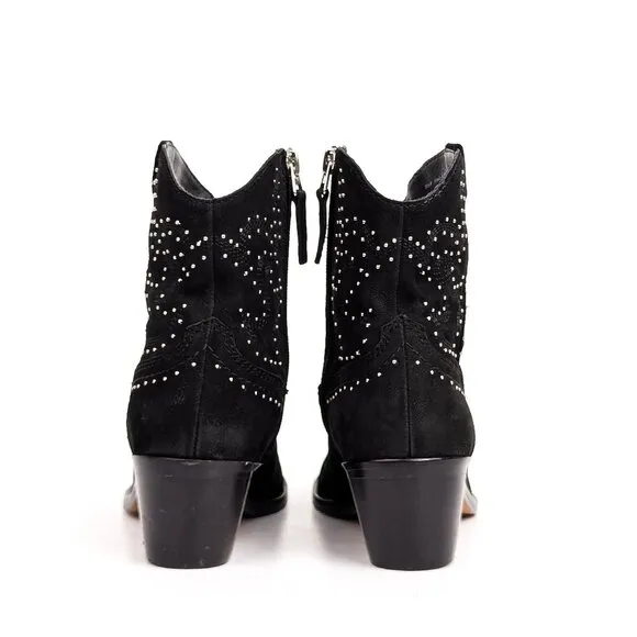 Dolce Vita Women Solow Black Suede Cowgirl Leather Studded Ankle Boots Size 8