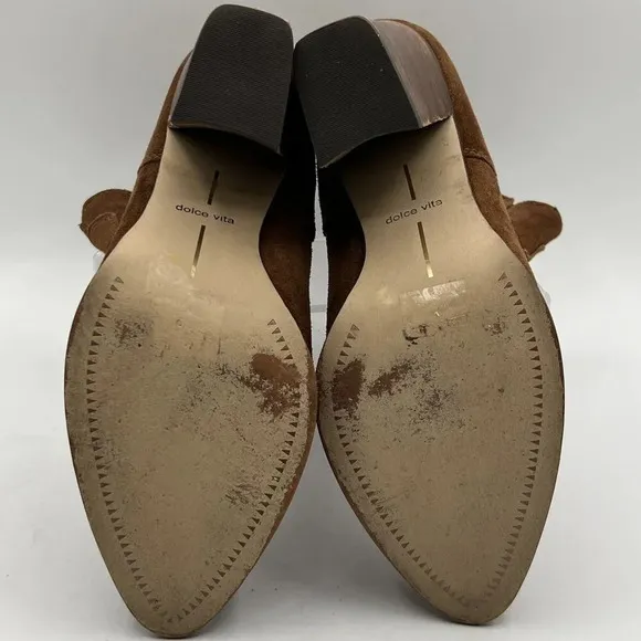 Dolce Vita Womens 7.5 Conway Brown Suede Ankle Boots Scalloped Booties Western