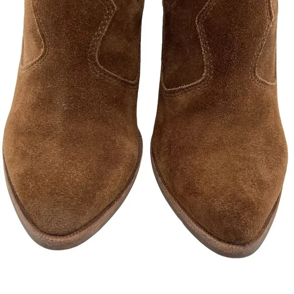 Dolce Vita Womens 7.5 Conway Brown Suede Ankle Boots Scalloped Booties Western