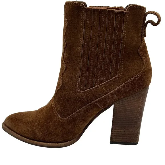 Dolce Vita Womens 7.5 Conway Brown Suede Ankle Boots Scalloped Booties Western