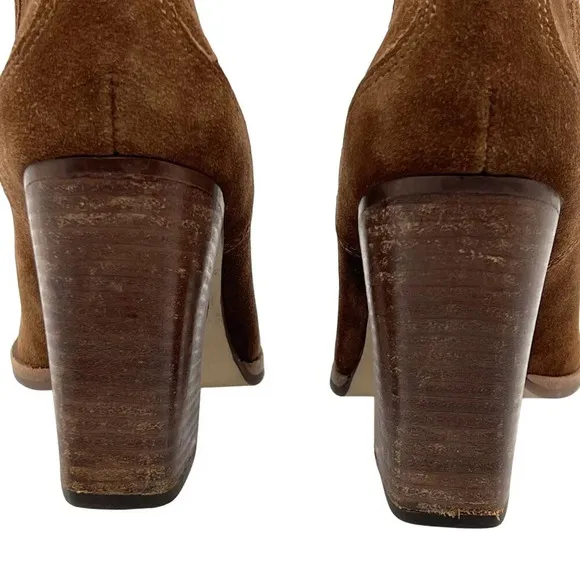 Dolce Vita Womens 7.5 Conway Brown Suede Ankle Boots Scalloped Booties Western