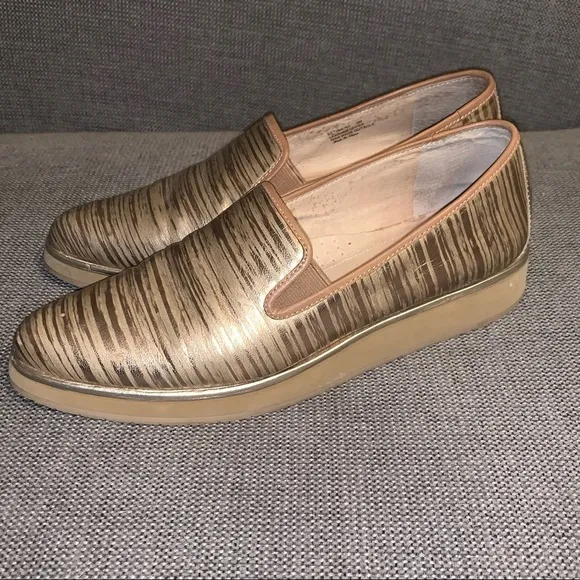 Donald J Pliner Betina RY metallic gold colored slip on sneaker shoes