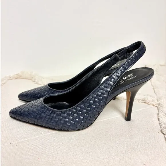 Donald J. Pliner Cain Woven Leather Slingback Pumps Navy Blue Women's Size 7M