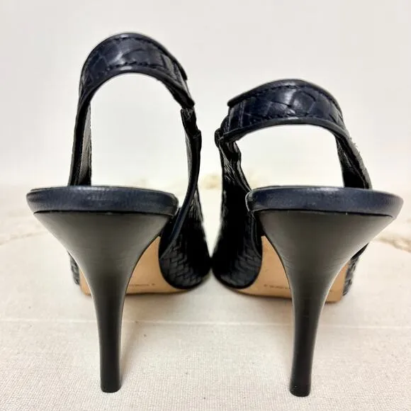 Donald J. Pliner Cain Woven Leather Slingback Pumps Navy Blue Women's Size 7M