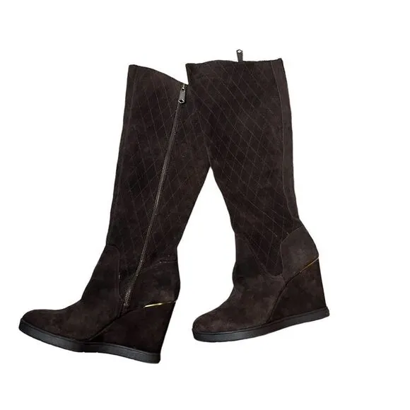 DonaldJ. Pliner Cadi Brown Suede Wedge Boots, Size 7.5