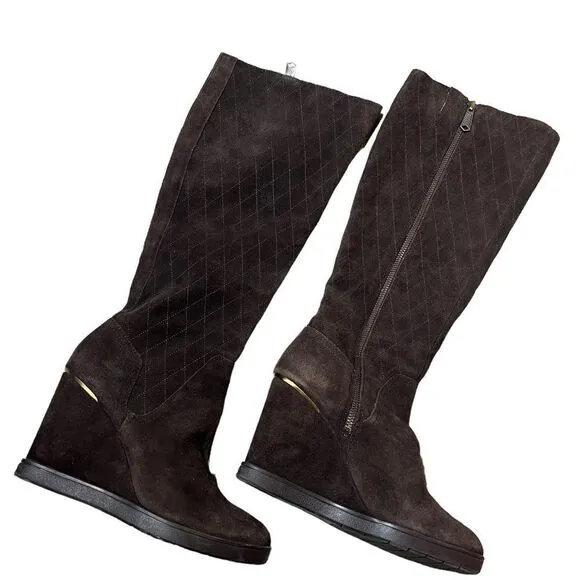 DonaldJ. Pliner Cadi Brown Suede Wedge Boots, Size 7.5
