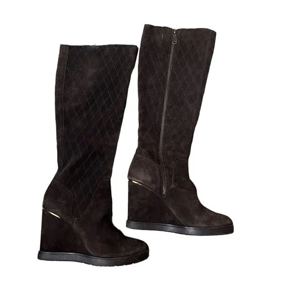 DonaldJ. Pliner Cadi Brown Suede Wedge Boots, Size 7.5