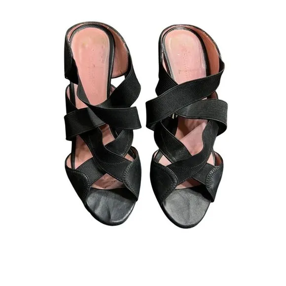 Donna Karan Well Worn Black Strappy Sexy Elastisized Slip On Heel
