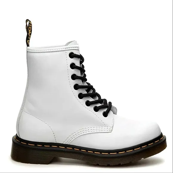 Dr. Martens 1460 &quot;Pascal&quot; White Leather Lace Up Combat Boot Shoe, Women's Size 6