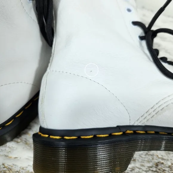 Dr. Martens 1460 &quot;Pascal&quot; White Leather Lace Up Combat Boot Shoe, Women's Size 6
