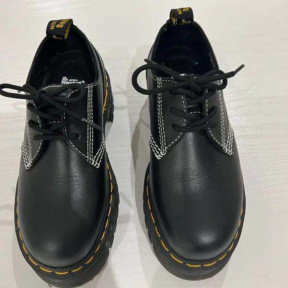 Dr. Martens Audrick White Stitch Leather Platform Shoes