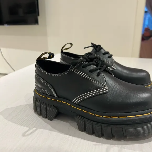 Dr. Martens Audrick White Stitch Leather Platform Shoes