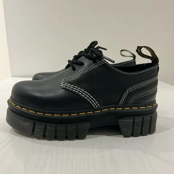 Dr. Martens Audrick White Stitch Leather Platform Shoes