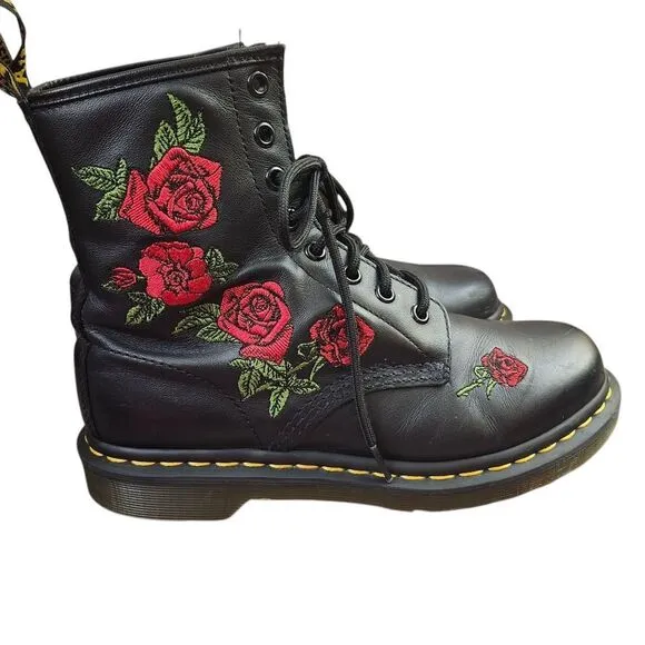 Dr. Martens Black Floral Embroidered Women's Boots Sz 7