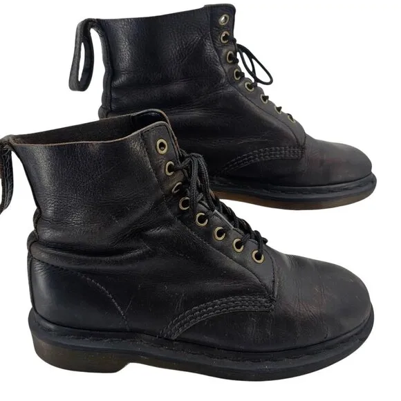 Dr. Martens Mens 8 Womens 9 Black Smooth Leather Lace Up Boots