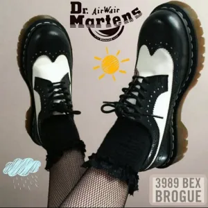 Dr. Marten's Vintage Made in England Black and White Brogue Oxford Wingtip Shoes