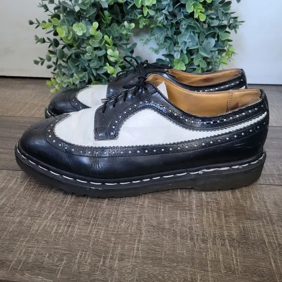 Dr. Marten's Vintage Made in England Black and White Brogue Oxford Wingtip Shoes