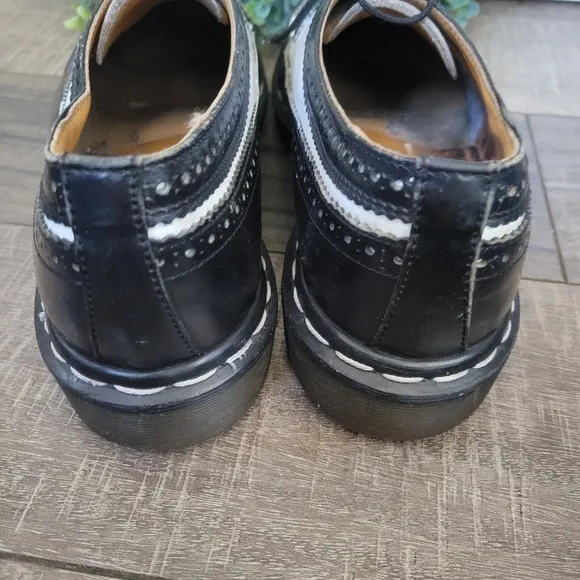 Dr. Marten's Vintage Made in England Black and White Brogue Oxford Wingtip Shoes