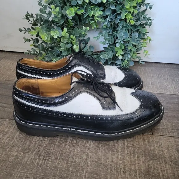 Dr. Marten's Vintage Made in England Black and White Brogue Oxford Wingtip Shoes