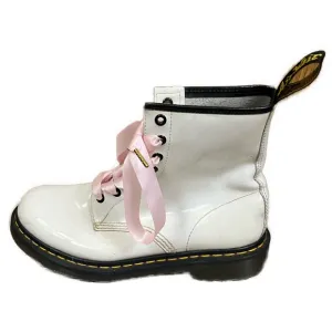 Dr. Martens Women’s White Patent Leather‎ Ribbon Laces Combat Boots- Size 9