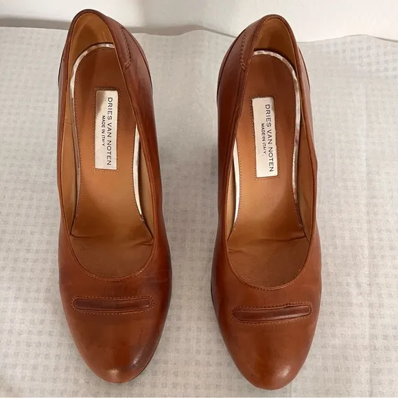 DRIES VAN NOTEN Vintage Brown Leather Heels Shoes Size 37 (7 M) Italy RARE