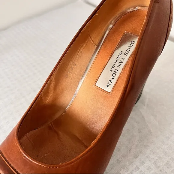 DRIES VAN NOTEN Vintage Brown Leather Heels Shoes Size 37 (7 M) Italy RARE