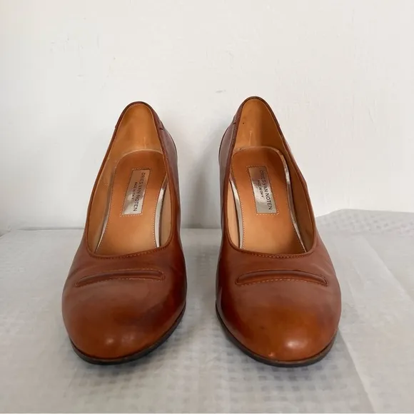 DRIES VAN NOTEN Vintage Brown Leather Heels Shoes Size 37 (7 M) Italy RARE