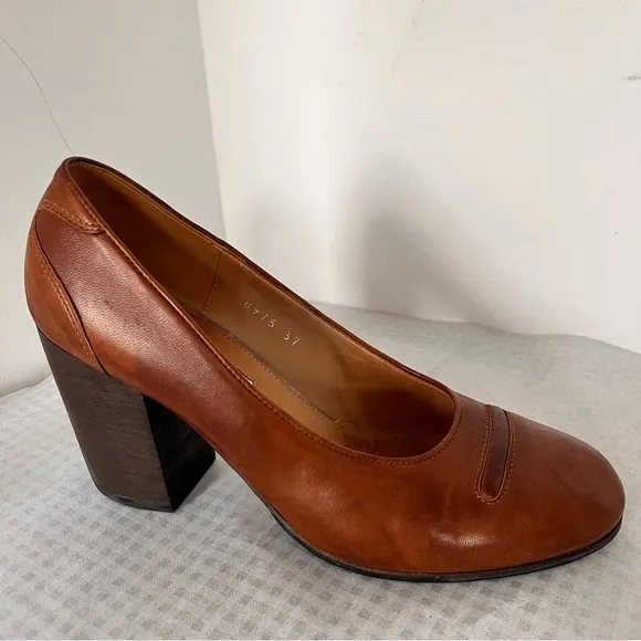 DRIES VAN NOTEN Vintage Brown Leather Heels Shoes Size 37 (7 M) Italy RARE