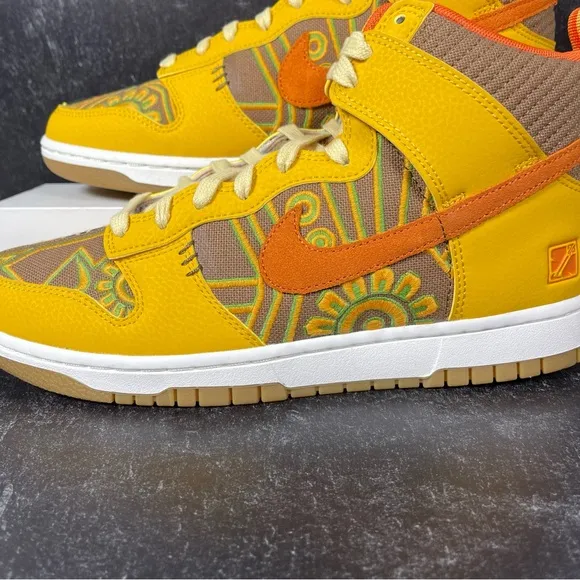 DUNK HIGH PRM SOMOS FAMILIA SHOES SIZE DIA DE MUERTOS GUM SOLE GOLD ORANGE BLACK