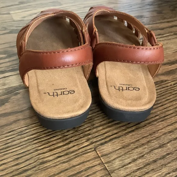 Earth Origins Berri Brown Leather Woven Strap Sandals