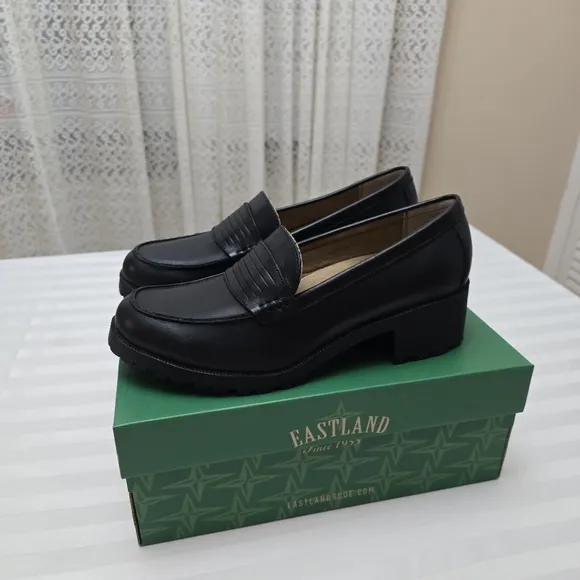 Eastland Black Flats and Loafers with Classic Penny Design