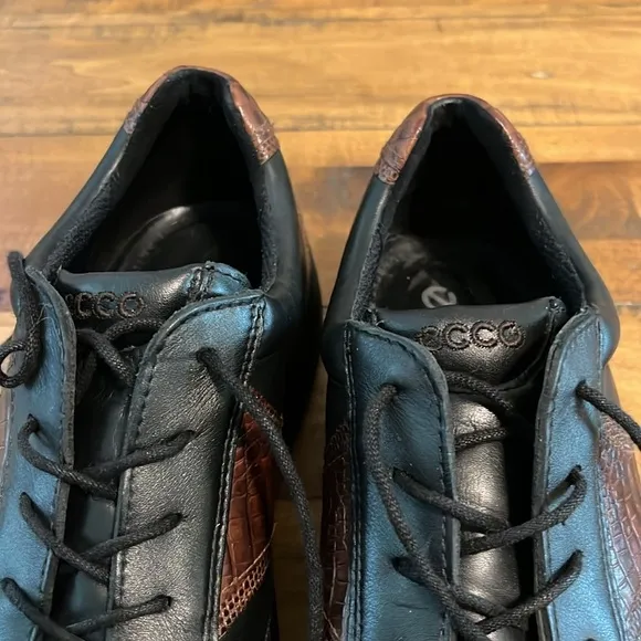 Ecco Classic Saddle Mens BrownCroc Black Leather Golf Shoes Size 43 EU