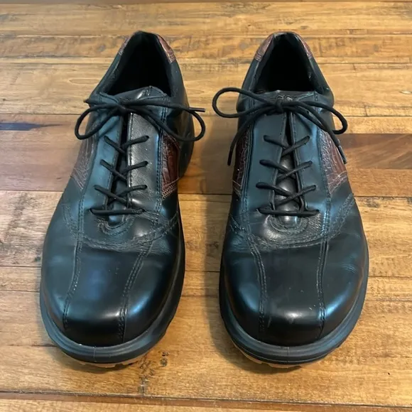 Ecco Classic Saddle Mens BrownCroc Black Leather Golf Shoes Size 43 EU