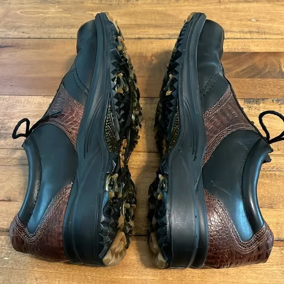 Ecco Classic Saddle Mens BrownCroc Black Leather Golf Shoes Size 43 EU