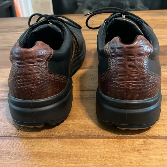 Ecco Classic Saddle Mens BrownCroc Black Leather Golf Shoes Size 43 EU
