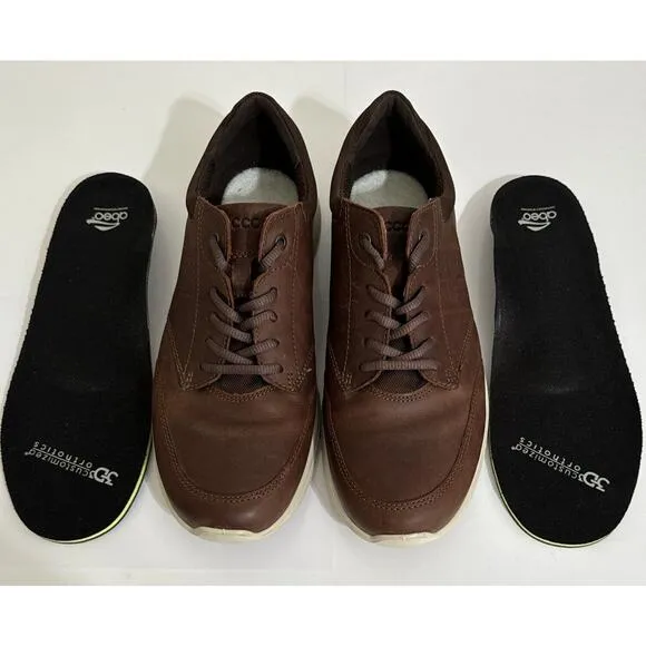 Ecco Irving Shoes Men's 10/44 Brown Leather Comfort Lace Up Walking Sneakers