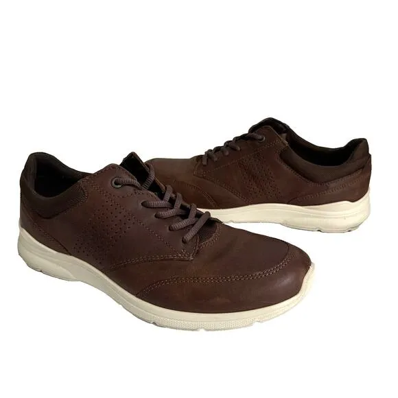 Ecco Irving Shoes Men's 10/44 Brown Leather Comfort Lace Up Walking Sneakers