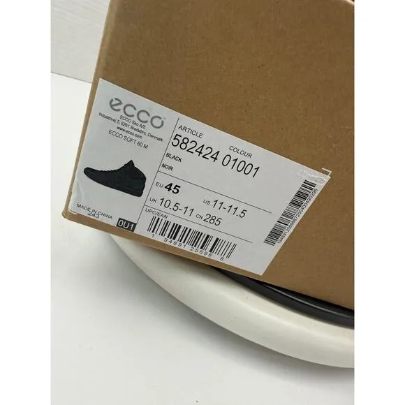 ECCO Mens Soft 60 Black Pebbled Leather Hi Top Sneakers Shoes Size EU 45 11.5 US