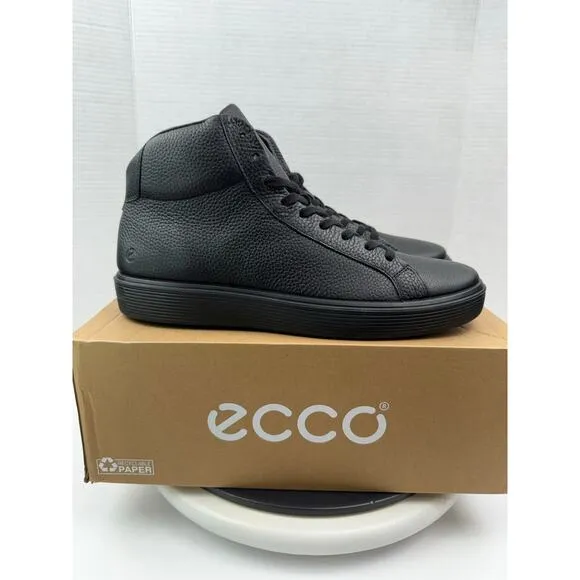ECCO Mens Soft 60 Black Pebbled Leather Hi Top Sneakers Shoes Size EU 45 11.5 US