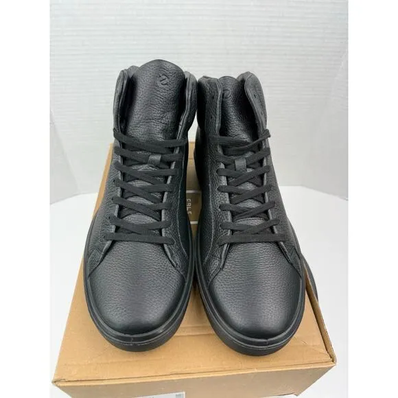 ECCO Mens Soft 60 Black Pebbled Leather Hi Top Sneakers Shoes Size EU 45 11.5 US