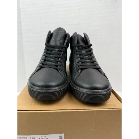 ECCO Mens Soft 60 Black Pebbled Leather Hi Top Sneakers Shoes Size EU 45 11.5 US