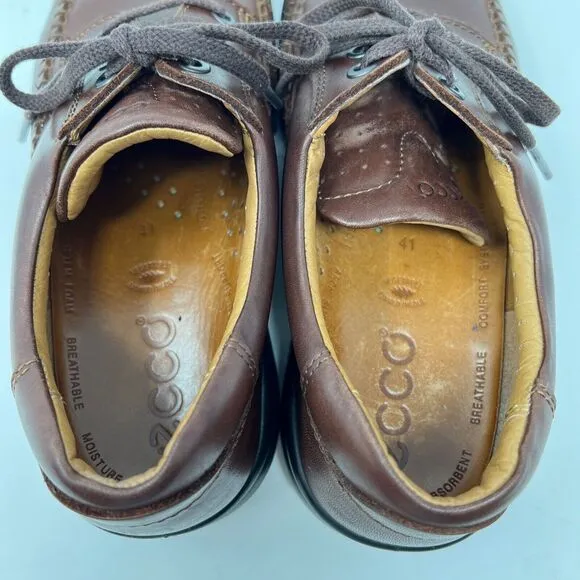 ECCO Seawalker Tie Brown Leather Casual Walking Shoes Men's EU 41 US 7.5